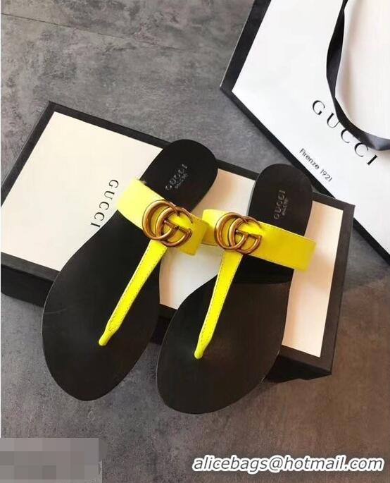 Trendy Design Gucci Leather Thong Sandals with Double G 497444 Yellow