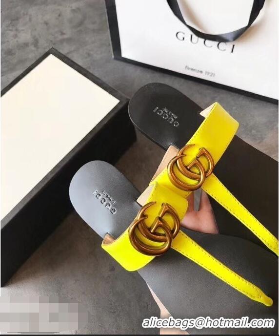 Trendy Design Gucci Leather Thong Sandals with Double G 497444 Yellow