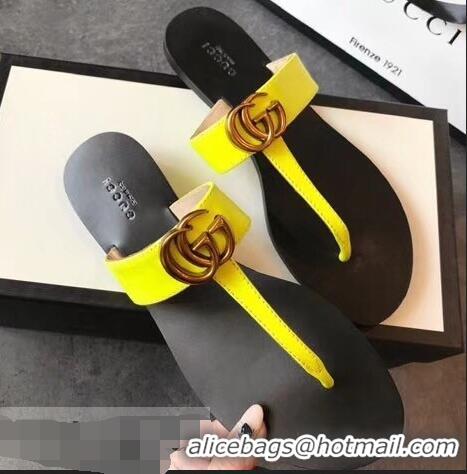 Trendy Design Gucci Leather Thong Sandals with Double G 497444 Yellow