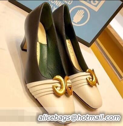 Useful Gucci Leather Mid-heel Pumps with Half Moon GG 565600 Off White 2019