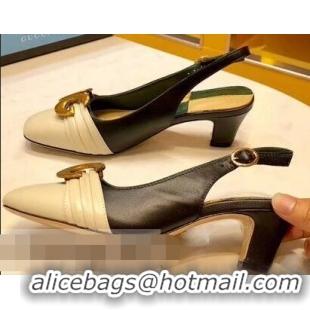 Low Price Gucci Leather Mid-heel Slingback Pumps with Half Moon GG 572818 Off White 2019