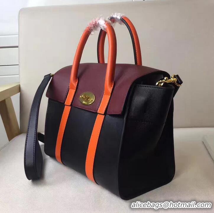 Luxury MULBERRY BAYSWATER WITH STRAP CLASSIC GRAIN BLACK/BURGUNDY/ORANGE 516012