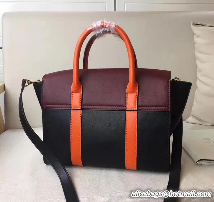 Luxury MULBERRY BAYSWATER WITH STRAP CLASSIC GRAIN BLACK/BURGUNDY/ORANGE 516012