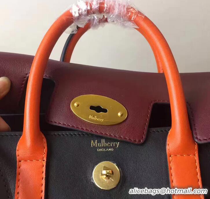 Luxury MULBERRY BAYSWATER WITH STRAP CLASSIC GRAIN BLACK/BURGUNDY/ORANGE 516012