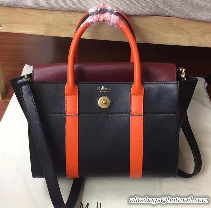 Luxury MULBERRY BAYSWATER WITH STRAP CLASSIC GRAIN BLACK/BURGUNDY/ORANGE 516012