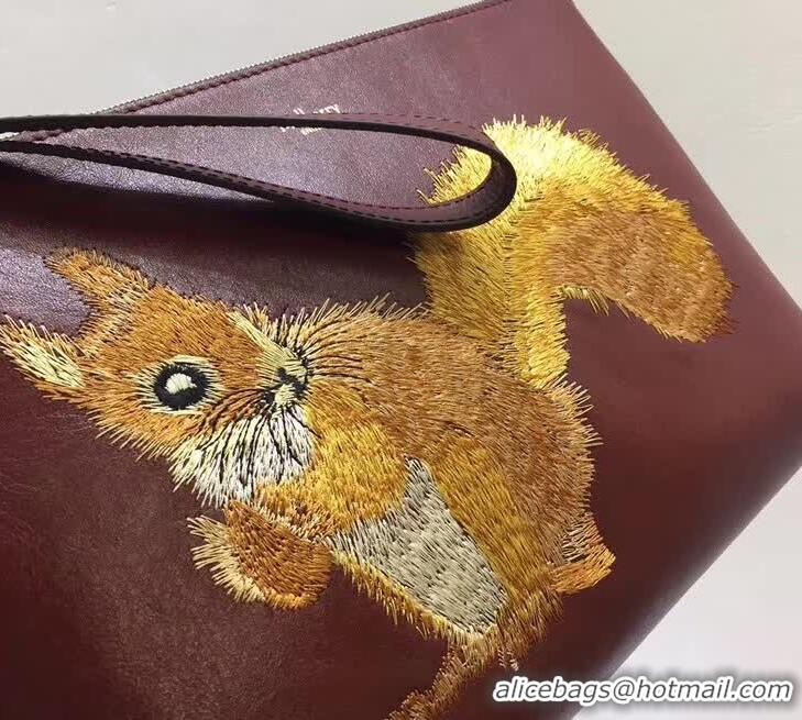 Hot Style Mulberry Squirrel Embroidery Zip Wallet Purplish 516018 Red