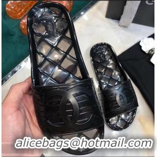 Discount Chanel CC Logo Transparent PVC Shower Shoes Mules Slipper Sandals 951501 Black 2019