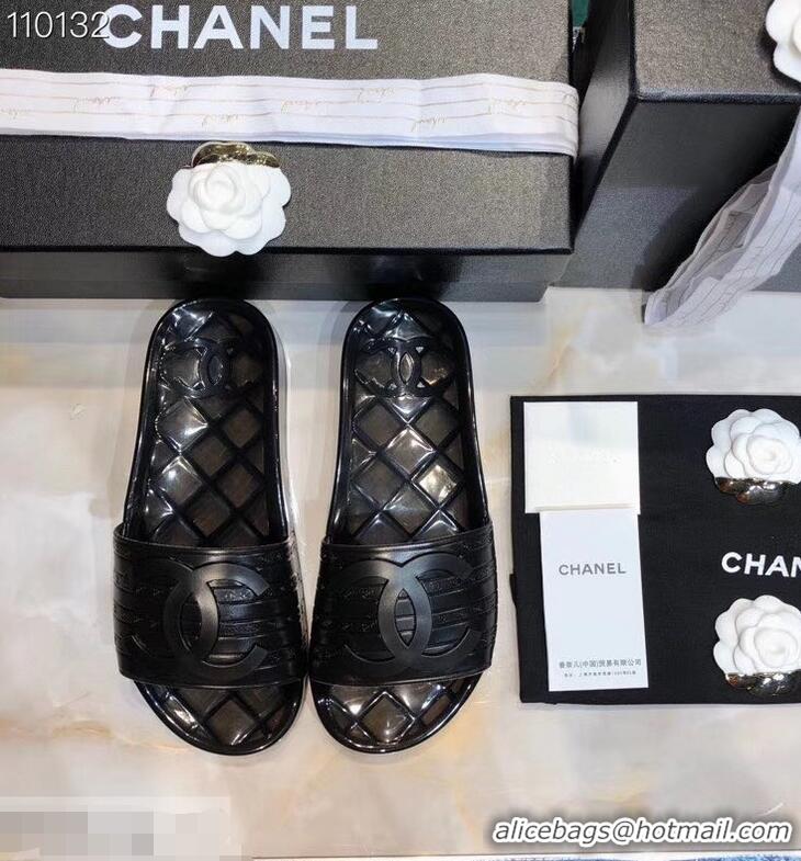 Discount Chanel CC Logo Transparent PVC Shower Shoes Mules Slipper Sandals 951501 Black 2019