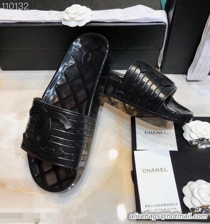 Discount Chanel CC Logo Transparent PVC Shower Shoes Mules Slipper Sandals 951501 Black 2019