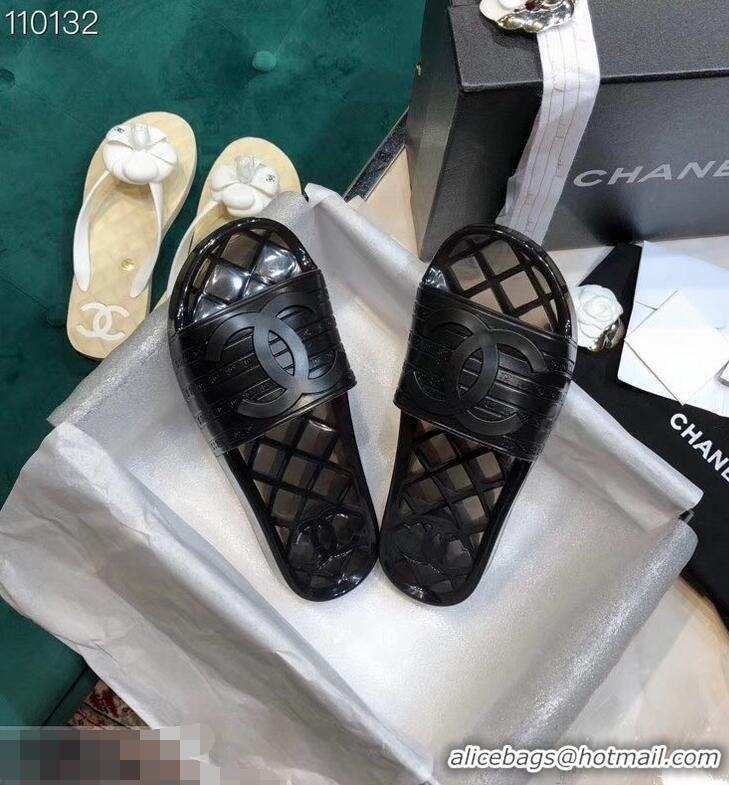 Discount Chanel CC Logo Transparent PVC Shower Shoes Mules Slipper Sandals 951501 Black 2019