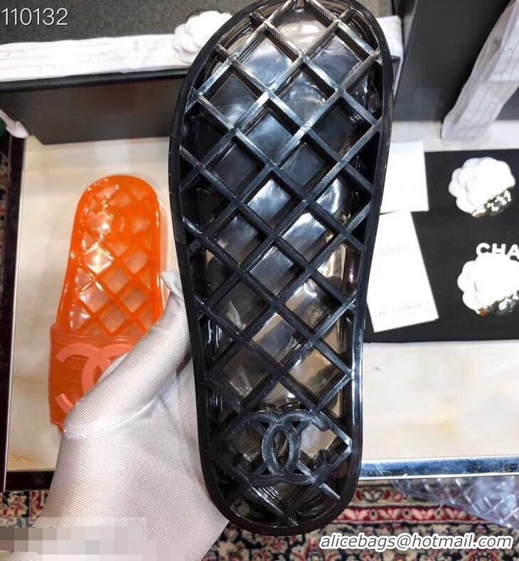 Discount Chanel CC Logo Transparent PVC Shower Shoes Mules Slipper Sandals 951501 Black 2019