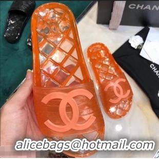 Low Cost Chanel CC Logo Transparent PVC Shower Shoes Mules Slipper Sandals 51501 Orange 2019