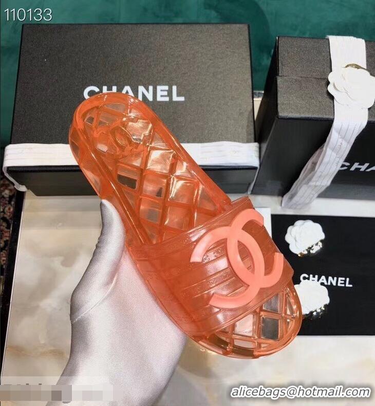 Low Cost Chanel CC Logo Transparent PVC Shower Shoes Mules Slipper Sandals 51501 Orange 2019