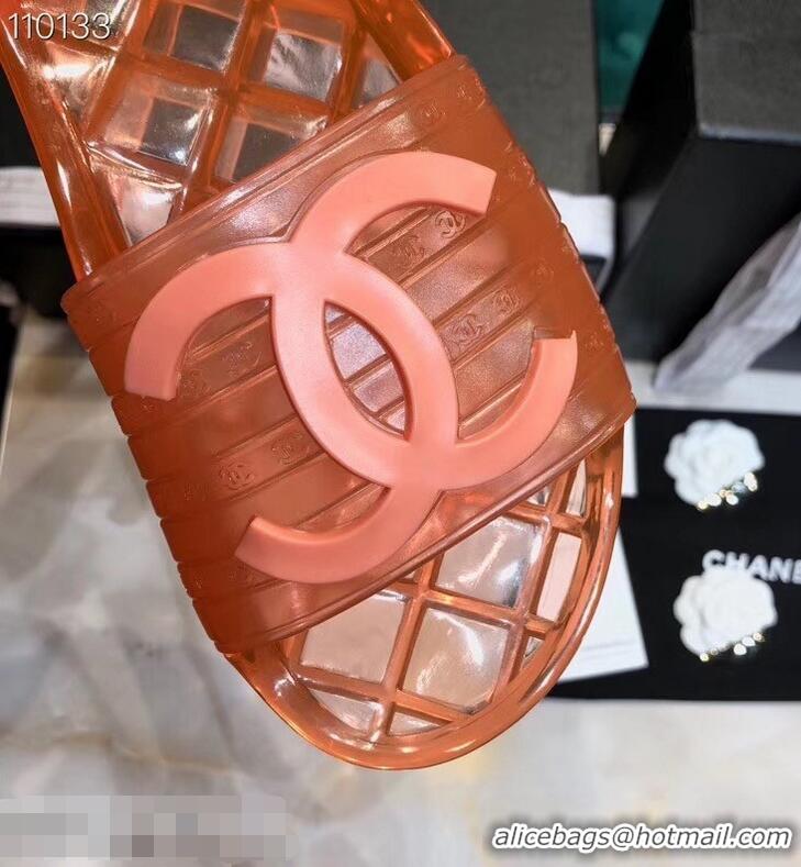 Low Cost Chanel CC Logo Transparent PVC Shower Shoes Mules Slipper Sandals 51501 Orange 2019