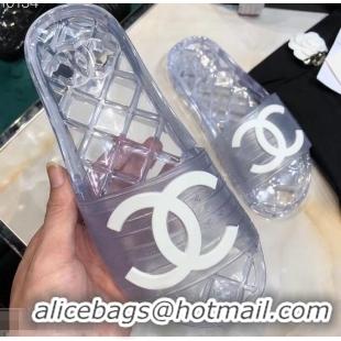 Imitation Chanel CC Logo Transparent PVC Shower Shoes Mules Slipper Sandals 51501 Silver 2019