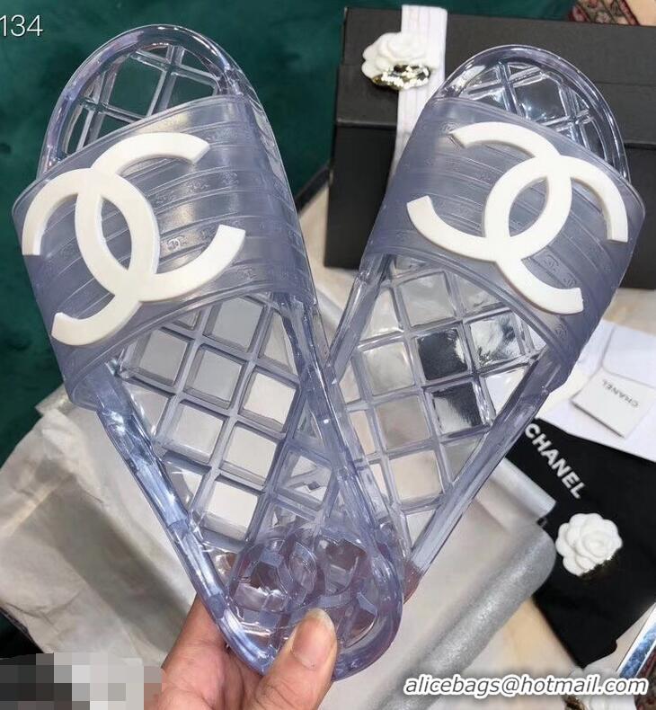 Imitation Chanel CC Logo Transparent PVC Shower Shoes Mules Slipper Sandals 51501 Silver 2019