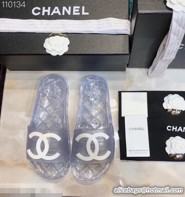 Imitation Chanel CC Logo Transparent PVC Shower Shoes Mules Slipper Sandals 51501 Silver 2019