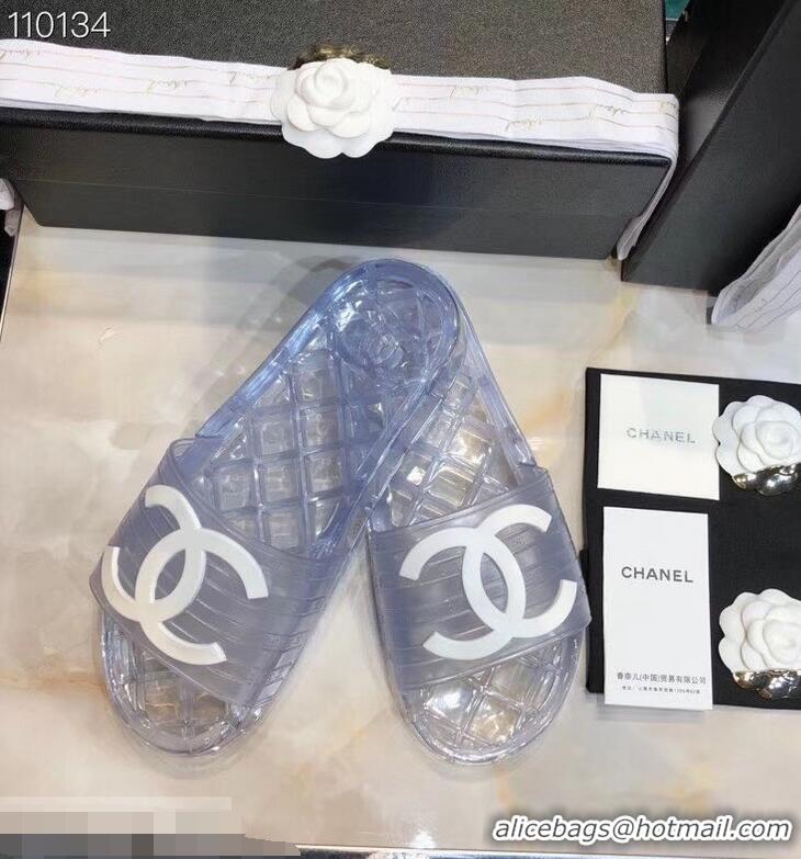 Imitation Chanel CC Logo Transparent PVC Shower Shoes Mules Slipper Sandals 51501 Silver 2019