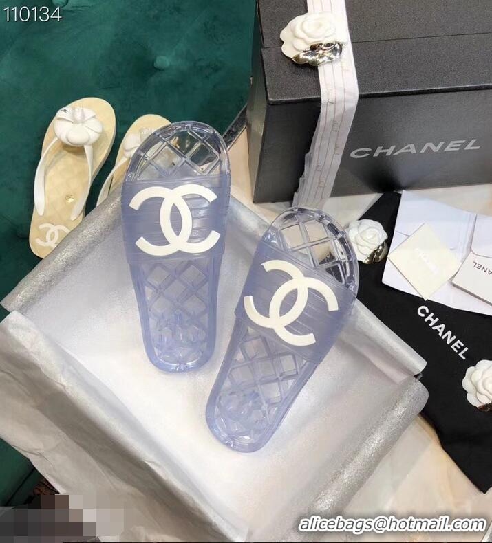 Imitation Chanel CC Logo Transparent PVC Shower Shoes Mules Slipper Sandals 51501 Silver 2019