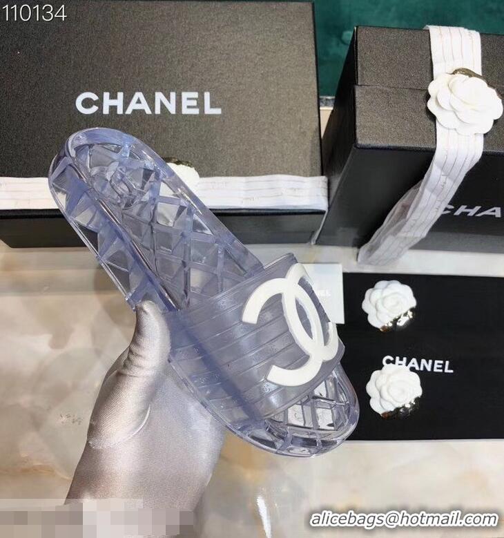 Imitation Chanel CC Logo Transparent PVC Shower Shoes Mules Slipper Sandals 51501 Silver 2019