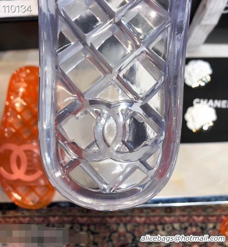 Imitation Chanel CC Logo Transparent PVC Shower Shoes Mules Slipper Sandals 51501 Silver 2019