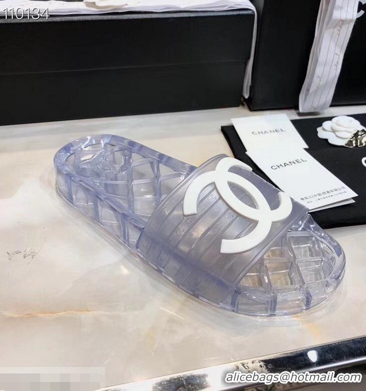 Imitation Chanel CC Logo Transparent PVC Shower Shoes Mules Slipper Sandals 51501 Silver 2019