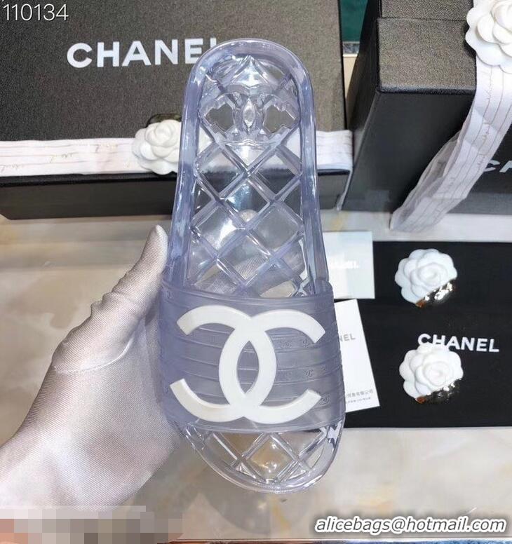 Imitation Chanel CC Logo Transparent PVC Shower Shoes Mules Slipper Sandals 51501 Silver 2019