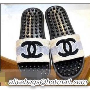 Cheap Chanel CC Logo Sole Massage Mules Slipper Sandals 951501 Beige 2019