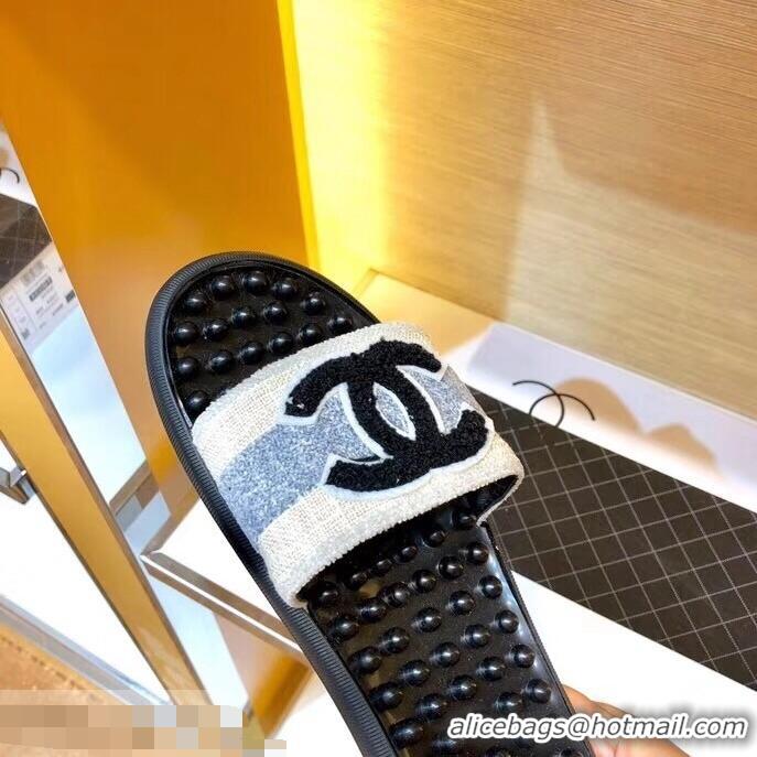 Cheap Chanel CC Logo Sole Massage Mules Slipper Sandals 951501 Beige 2019