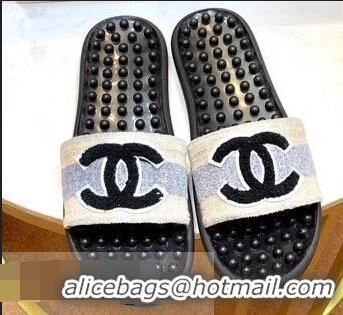 Cheap Chanel CC Logo Sole Massage Mules Slipper Sandals 951501 Beige 2019