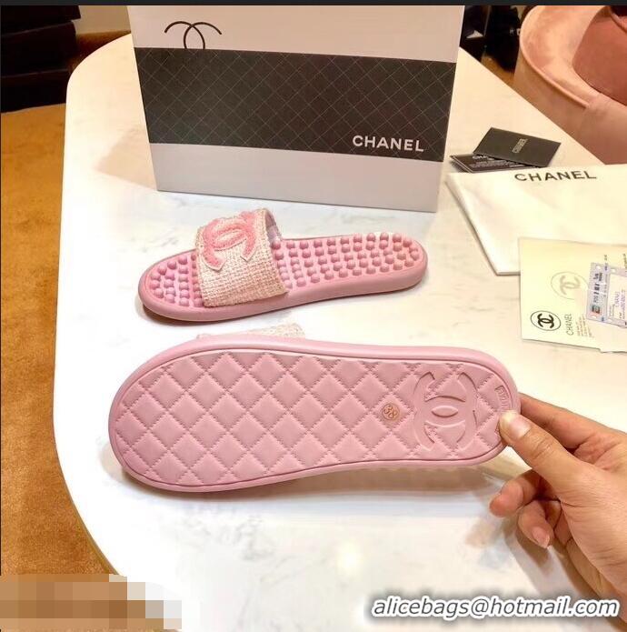 Popular Chanel CC Logo Sole Massage Mules Slipper Sandals 951501 Pink 2019