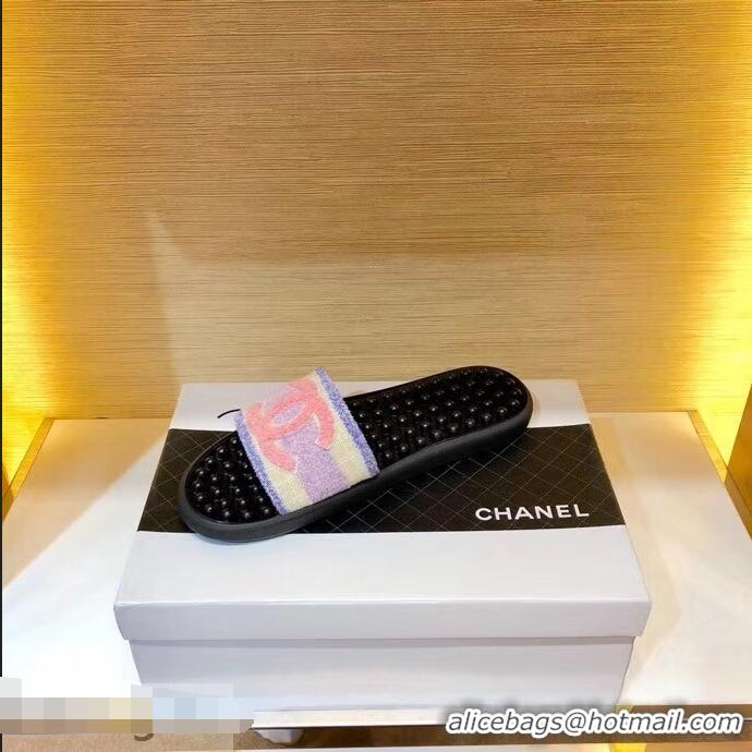 Top Design Chanel CC Logo Sole Massage Mules Slipper Sandals 951501 Lilac 2019