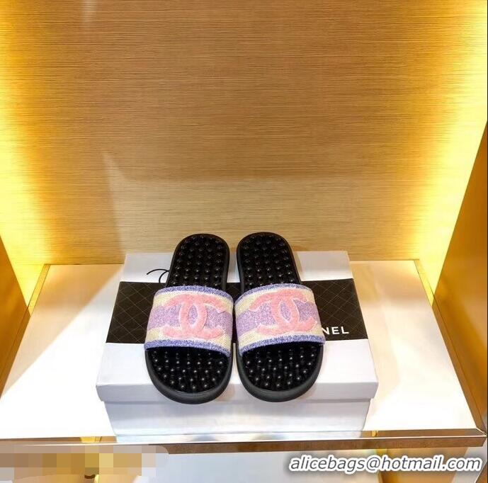 Top Design Chanel CC Logo Sole Massage Mules Slipper Sandals 951501 Lilac 2019