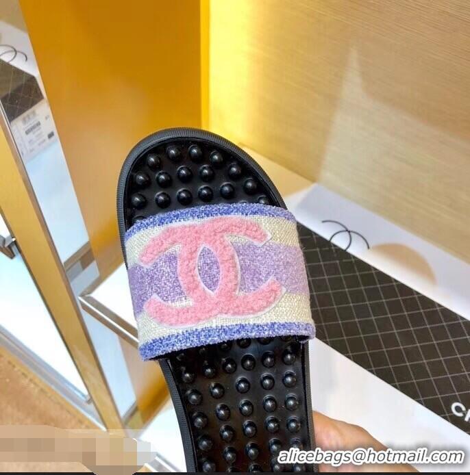 Top Design Chanel CC Logo Sole Massage Mules Slipper Sandals 951501 Lilac 2019