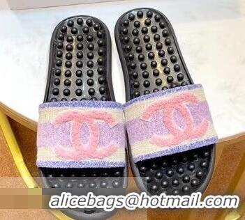 Top Design Chanel CC Logo Sole Massage Mules Slipper Sandals 951501 Lilac 2019