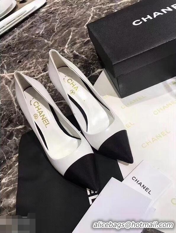 Shop Duplicate Chanel Pearl Heel 8.5cm Pumps G31983 White 2019