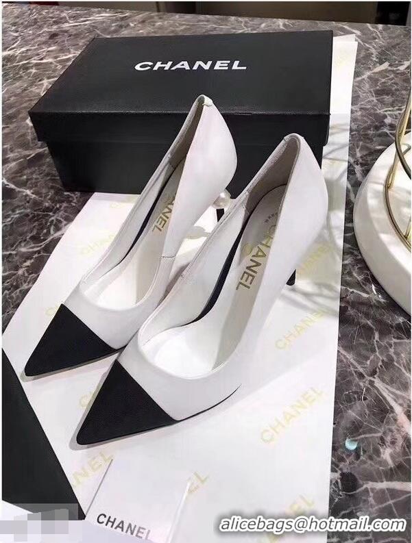 Shop Duplicate Chanel Pearl Heel 8.5cm Pumps G31983 White 2019