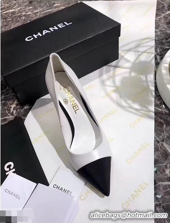 Shop Duplicate Chanel Pearl Heel 8.5cm Pumps G31983 White 2019