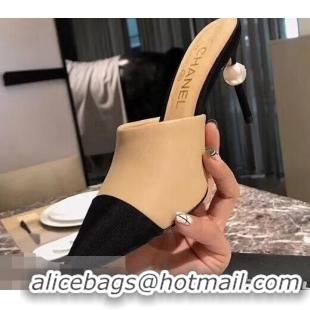 Popular Style Chanel Pearl Heel 8.5cm Mules G32100 Apricot 2019