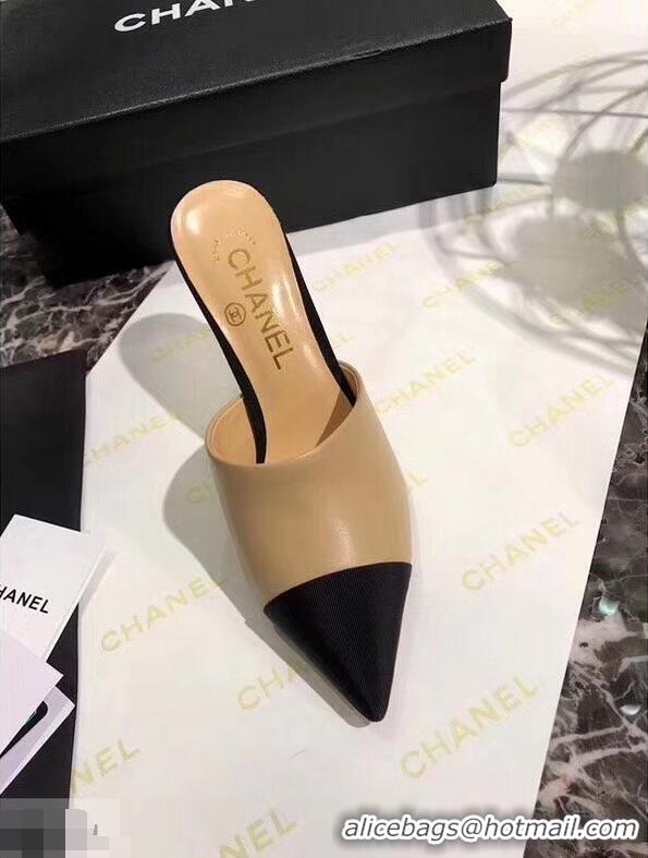 Popular Style Chanel Pearl Heel 8.5cm Mules G32100 Apricot 2019