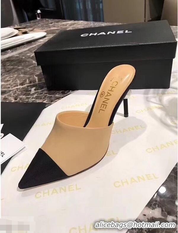 Popular Style Chanel Pearl Heel 8.5cm Mules G32100 Apricot 2019