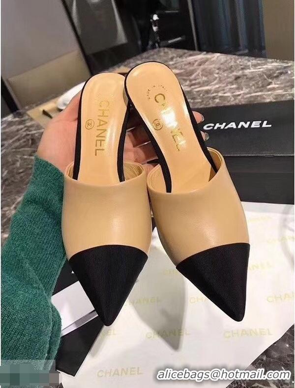 Popular Style Chanel Pearl Heel 8.5cm Mules G32100 Apricot 2019