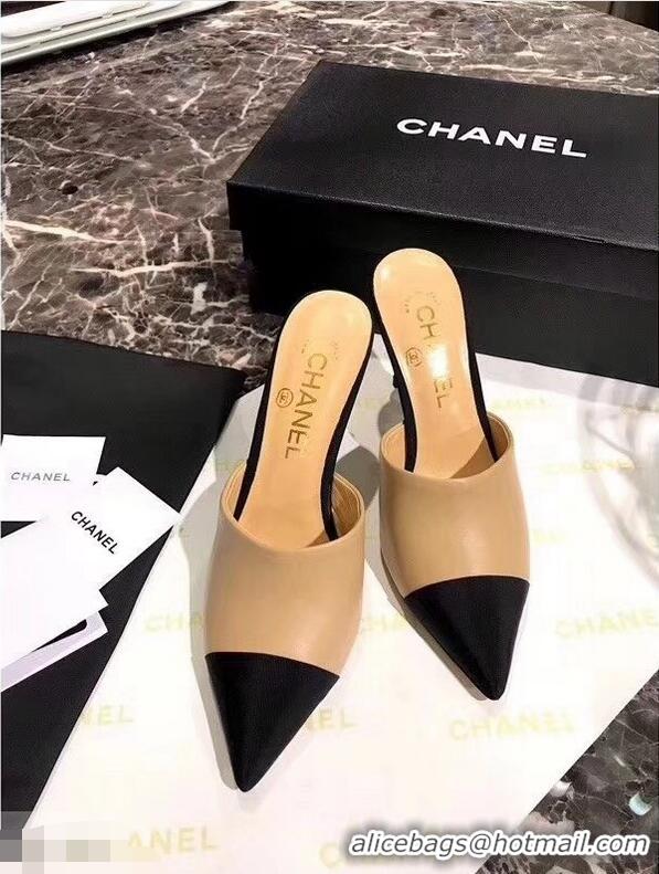 Popular Style Chanel Pearl Heel 8.5cm Mules G32100 Apricot 2019