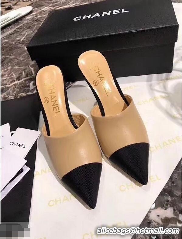 Popular Style Chanel Pearl Heel 8.5cm Mules G32100 Apricot 2019