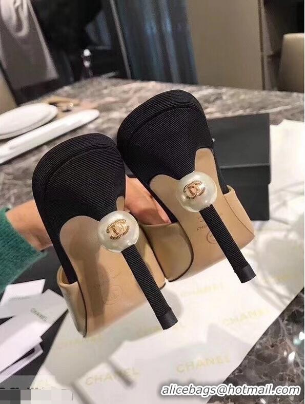 Popular Style Chanel Pearl Heel 8.5cm Mules G32100 Apricot 2019