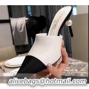 Chic Reproduction Chanel Pearl Heel 8.5cm Mules G32100 White 2019