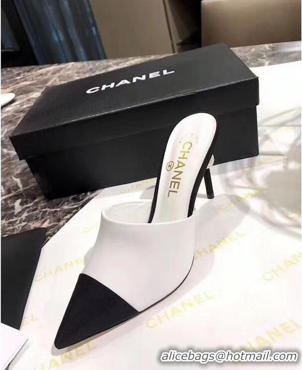 Chic Reproduction Chanel Pearl Heel 8.5cm Mules G32100 White 2019