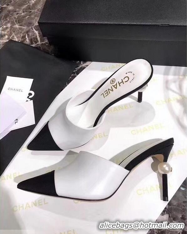 Chic Reproduction Chanel Pearl Heel 8.5cm Mules G32100 White 2019