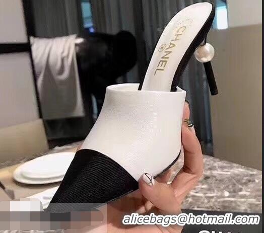 Chic Reproduction Chanel Pearl Heel 8.5cm Mules G32100 White 2019