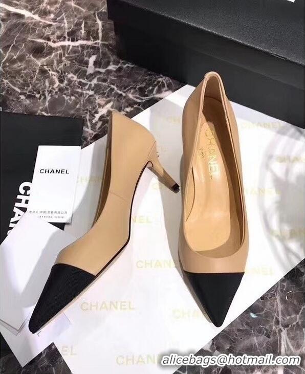 Buy Fashionable Chanel Heel 6.5cm Pumps 9051404 Apricot 2019